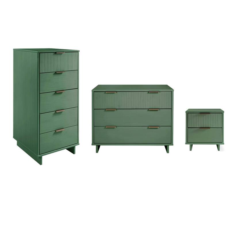 Manhattan Comfort 3-Piece Granville Modern Solid Wood Dresser Chest and Nighstand Set.