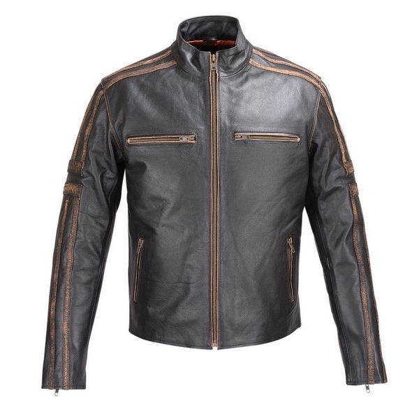 Mens Antiqued Leather Old School Jacket Black FJ6