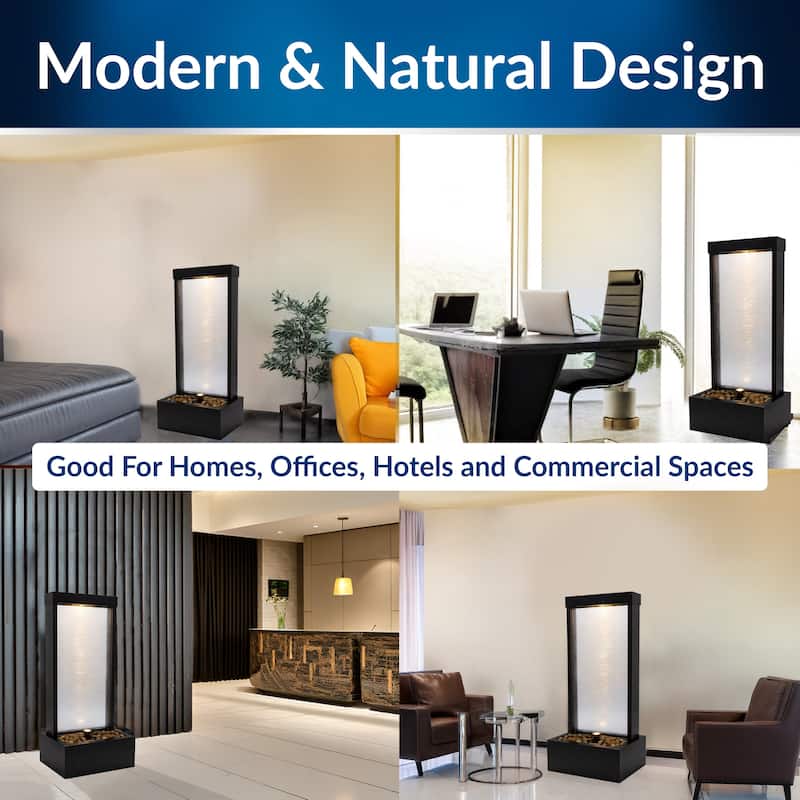 Alpine Corporation MLT170S 48" Indoor/Outdoor Waterfall Fountain with LED, Modern Glass & Aluminum Black Wall Feature