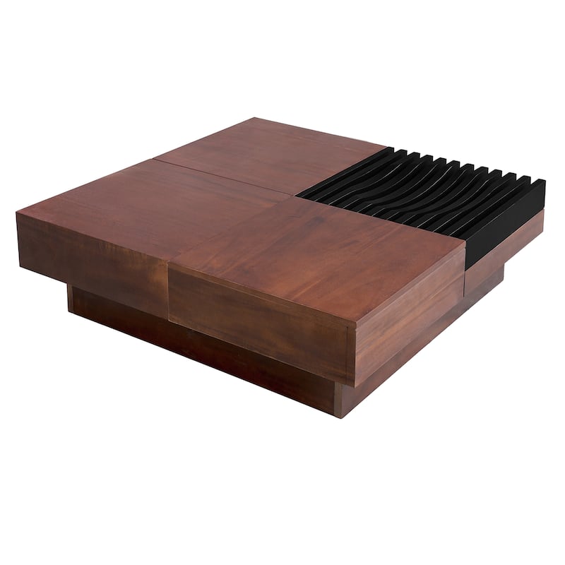 Acacia Wood Storage Coffee Table ,Brown & Black Color