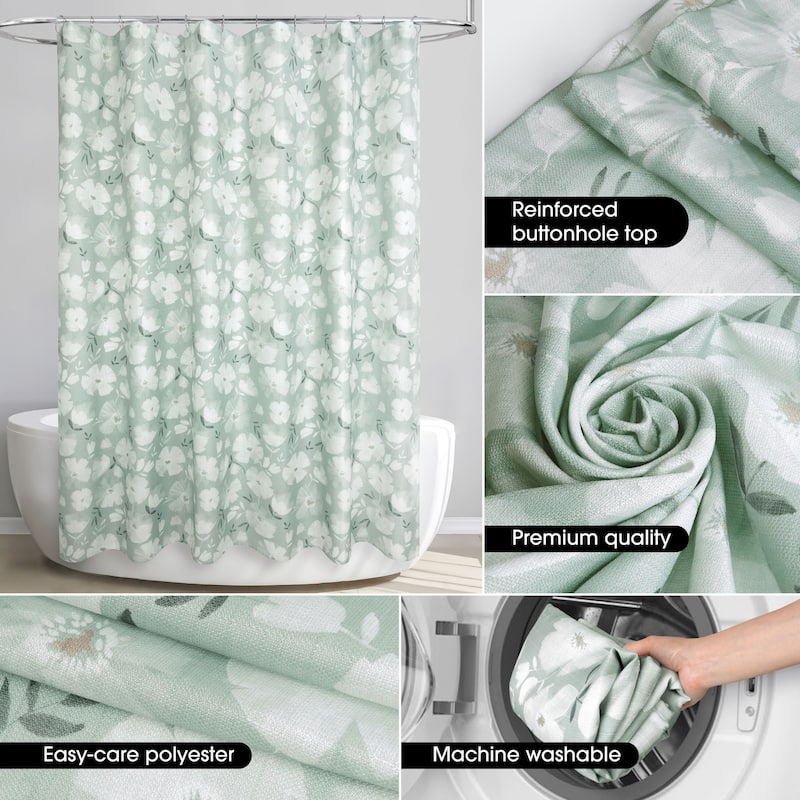 Monotone Floral Sage Shower Curatin