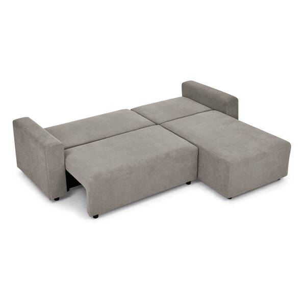Grey 92'' Corduroy 3-Seater Sectional Sofa with Storage, Chaise