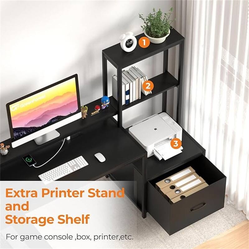 Shaped Desk with Power Outlets - 18.89"D x 70.07"W x 29.52"H