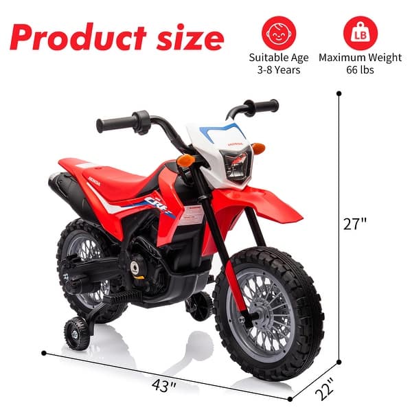 dimension image slide 1 of 4, Kids Ride on Motorcycle 6V Electric Motorbike Licensed Honda