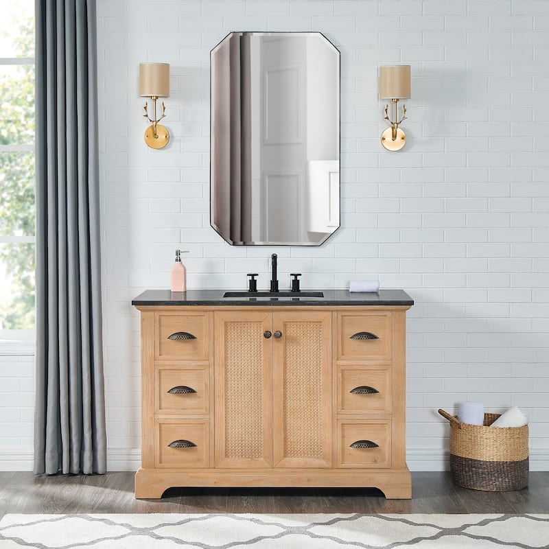 Hervas Bath Vanity with Natural Marble Top and Mirror