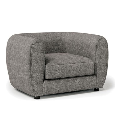 Dly Sofa Chair, Charcoal Gray Boucle, Black Wood, Tuxedo-Inspired Design