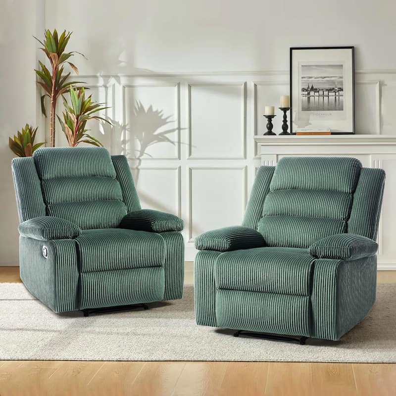 Overstuffed Cotton Corduroy Manual Pushback Recliner with Wide Armrest