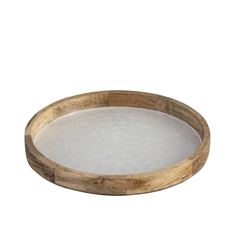 Mango Wood Tray With White Pearl Enamel