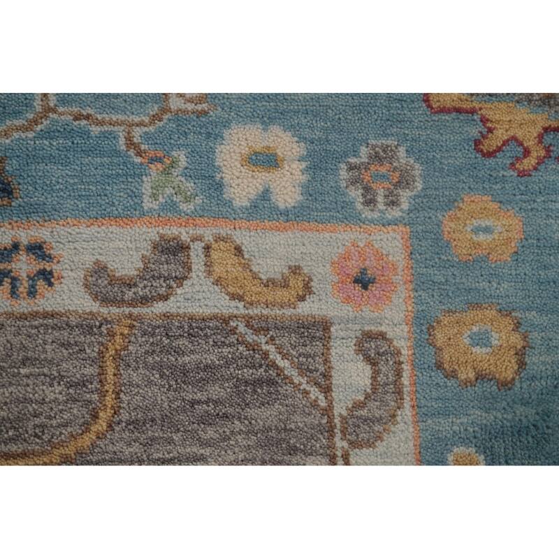 Gray Floral Oushak Area Rug Hand-Knotted Wool Carpet - 8'8"x 11'10"