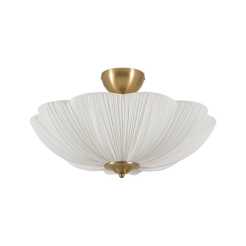 French Country White Ribbed Fabric Bloom Semi Flush Mount 19.5in