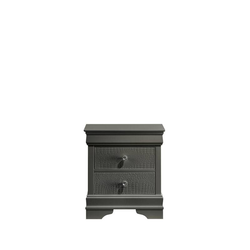 Modern 2-Drawer Nightstand in Metallic Gray with Wood Construction - Metallic Grey