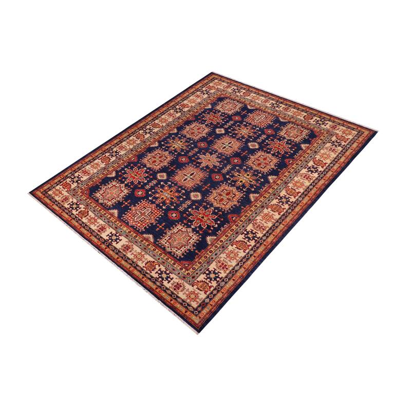 Rustic Super Kazak Skyler Blue/Beige Hand Knotted Wool Rug - 8'3'' x 9'11''