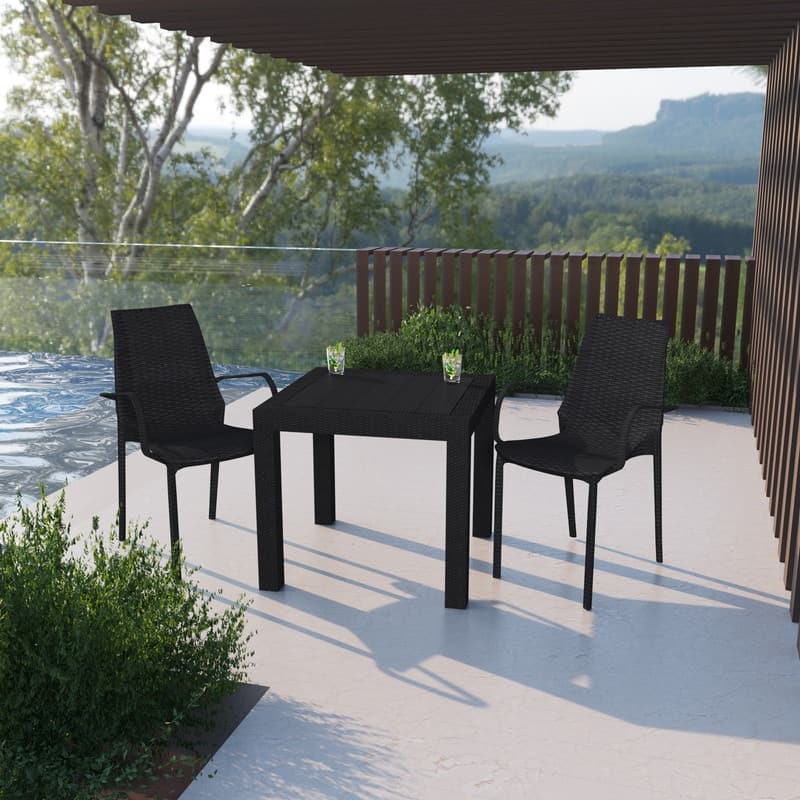 Kent Modern Outdoor Stackable Rattan Dining Arm Chair for Dining Rooms, Decks, Poolside, Patios & Cafes (Set of 2)