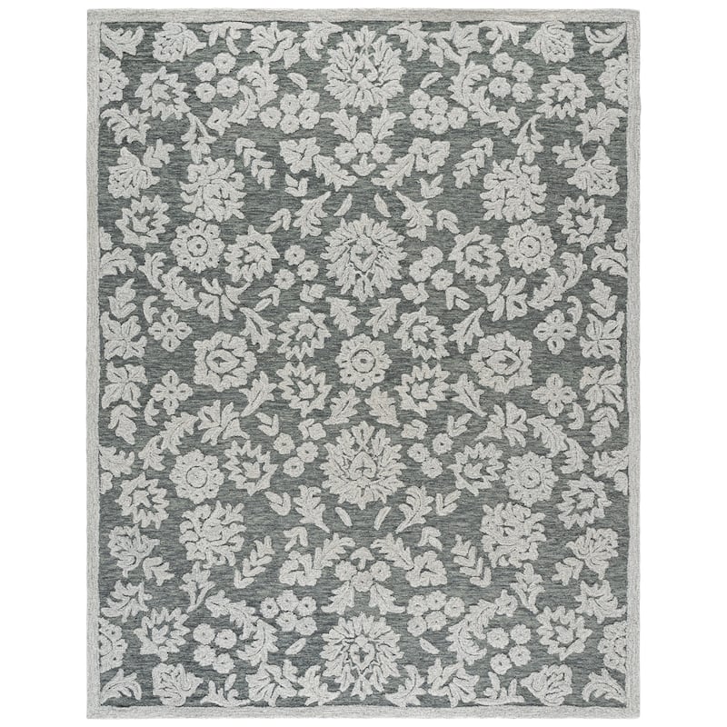 SAFAVIEH Hand-Tufted Blossom Stamenka Traditional Wool Rug - Grey/Ivory - 8' x 10'