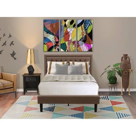 East West Furniture Bed Set - Platform Full Size Bed - Brown Headboard with 1 Wood Night Stand