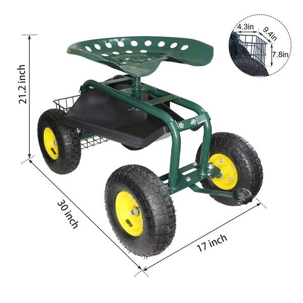 Shop Black Friday Deals On Steerable Rolling Work Seat Garden Stool Cart With Tool Tray And Storage Basket Heavy Duty Scooter Green Overstock 31624132
