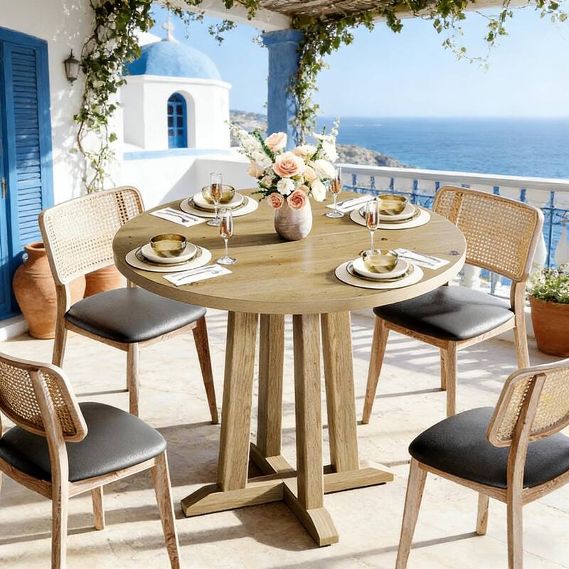 Home Office Table Round Dining Table for 2-4 People, Wood Kitchen Table Meeting Table with Inspired Leg Base