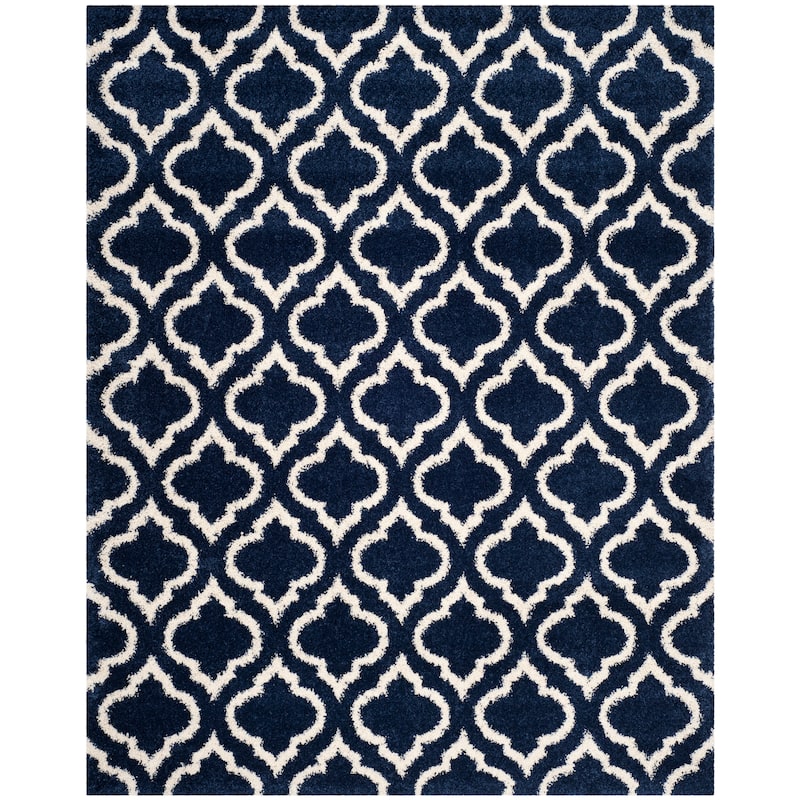 SAFAVIEH Hudson Shag Sheilah Moroccan 2-inch Thick Rug - 9' x 12' - Navy/Ivory