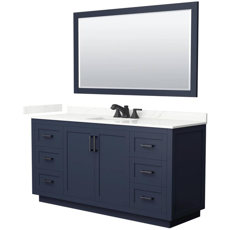 Wyndham Collection WCF292966S-QTZ-US3M58 Miranda 66" Free Standing - Dark Blue / Giotto Quartz Top / Matte Black