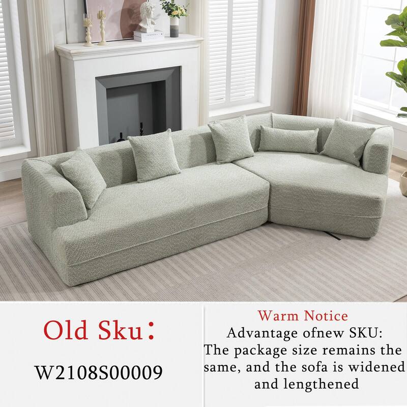 New And Upgraded Extended Edition Modular Sofa, Green Boucle, 128x43x25 inches