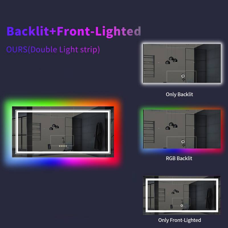 Extra Large Rectangle Bathroom Mirror RGB LED Lighted Backlit Antifog