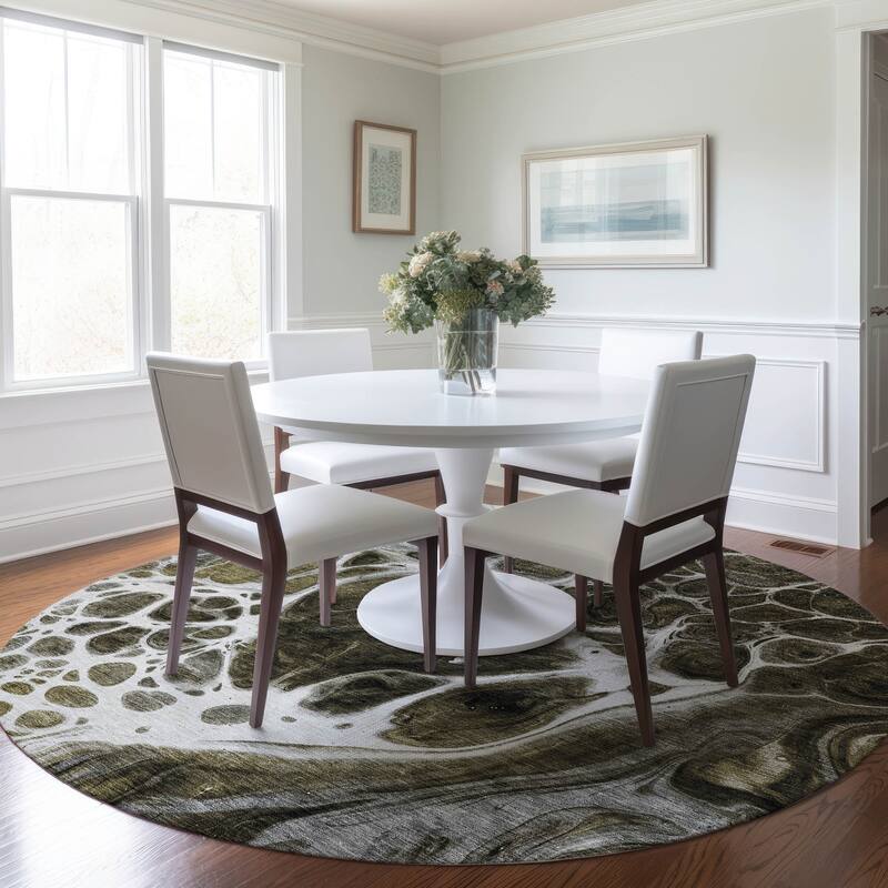 Machine Washable Indoor/ Outdoor Chantille Abstract Contemporary Rug - Chocolate - 8' x 8'