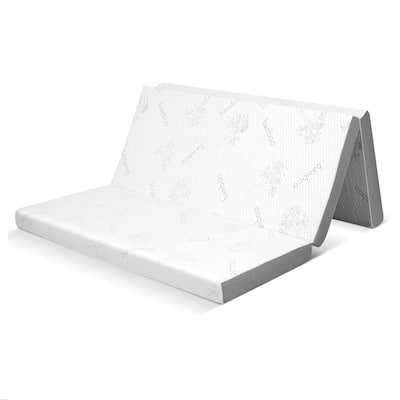 4-Inch White Grey Tri-Fold Design Memory Foam Mattress with Cooling Gel for Home or Travel