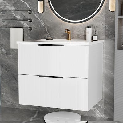 GDFStudio - Tylor Contemporary Bathroom Vanity with Ceramic Basin, Fluted Front & Wall-Mounted Design
