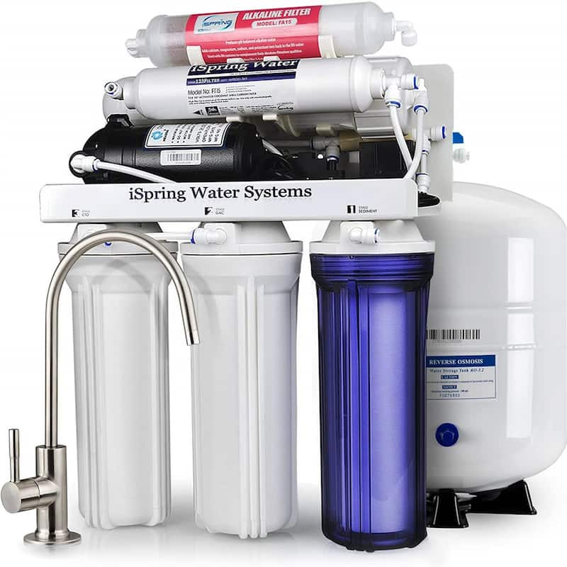 iSpring RCC7P-AK Boosted Performance Under Sink 6-Stage RO Drinking Water Filtration System with Alkaline filter and Pump - White