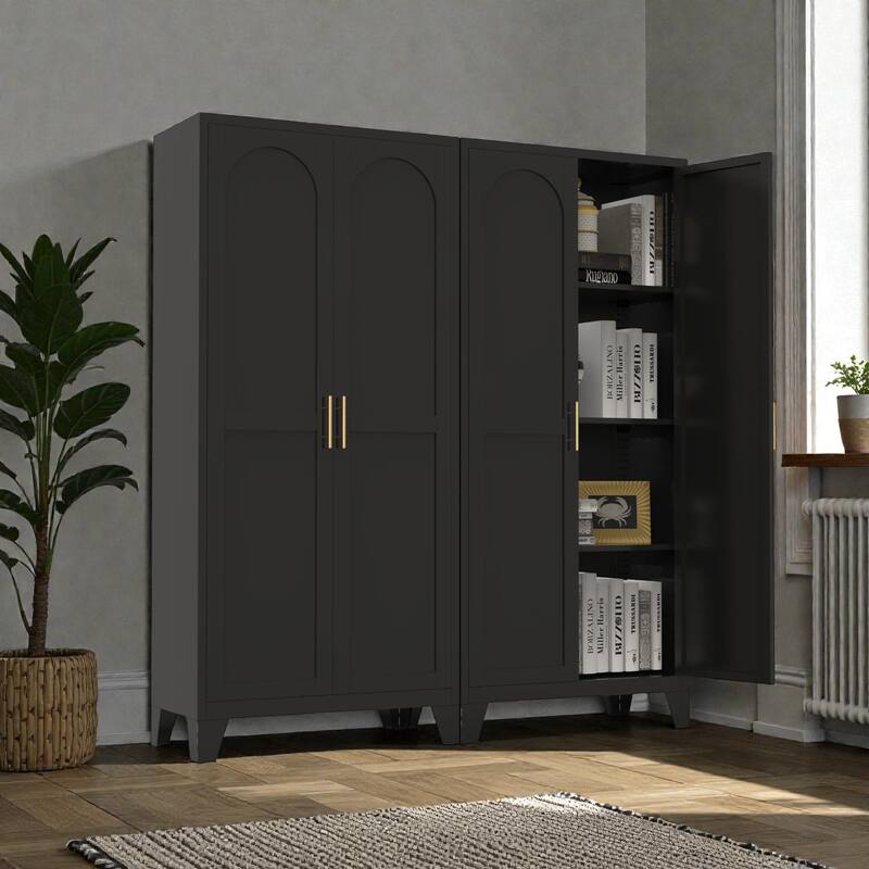 61'' Metal Storage Cabinet with Shapely Doors, Adjustable Shelves, Tall Steel Organizer for Bedroom, Living Room or Office
