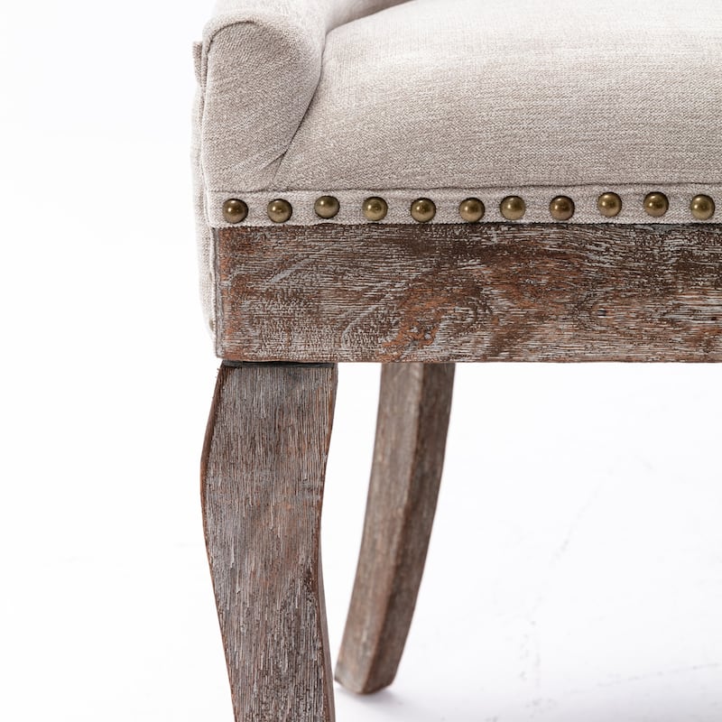 Thickened Fabric Dining Chair with Solid Wood Legs, Set of 2