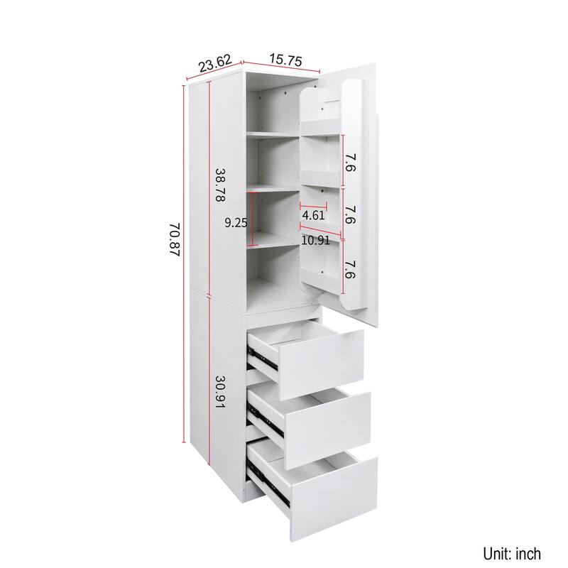 Tall Kitchen Pantry Storage Cabinet with Doors and Drawers, Modern Food Pantry Organizer with Shelves, 70.9 Inch