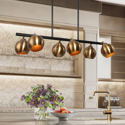 Modern 6-Light Black Gold Linear Chandeliers Glam Metal Island Light for Dining Room - L31" x W5.5" x H13.5"