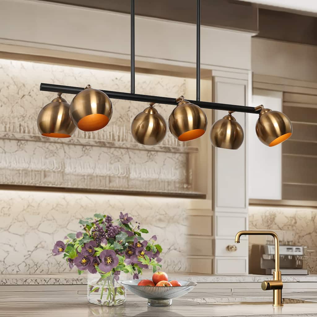 Modern 6-Light Black Gold Linear Chandeliers Glam Metal Island Light for Dining Room - L31" x W5.5" x H13.5"