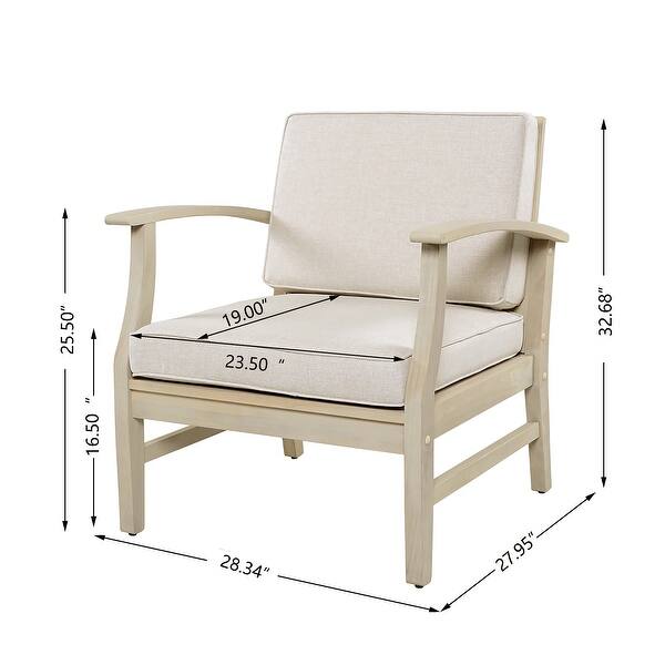 dimension image slide 13 of 18, Christopher Knight Home - Outdoor Patio Conversation Set, Acacia Wood Frame, Cushions & Slatted Coffee Table