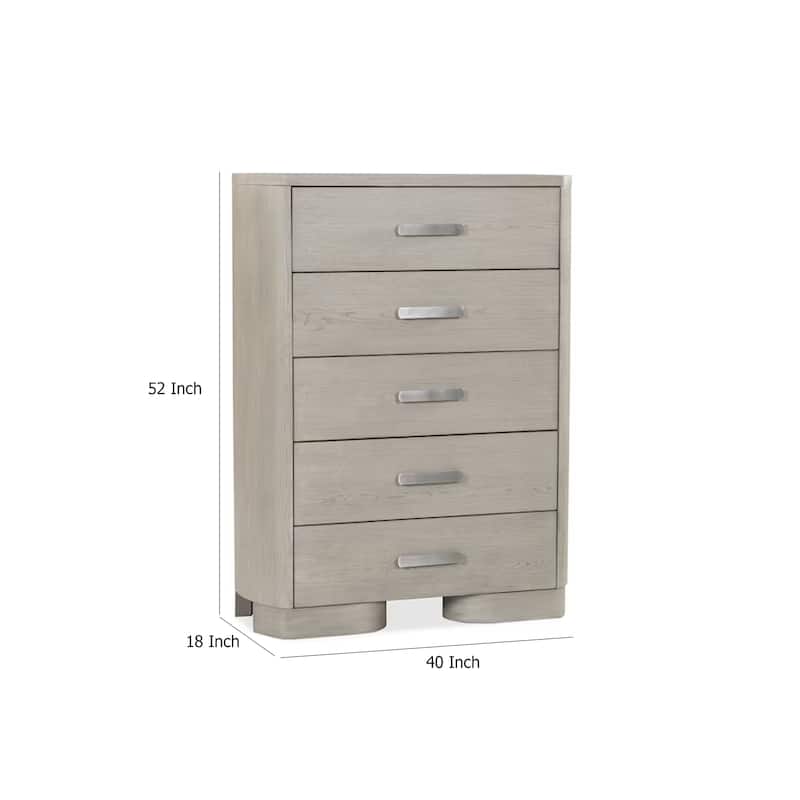 Celly Tall Dresser Chest, 5 Drawers, Round Edges, White Oak Wood