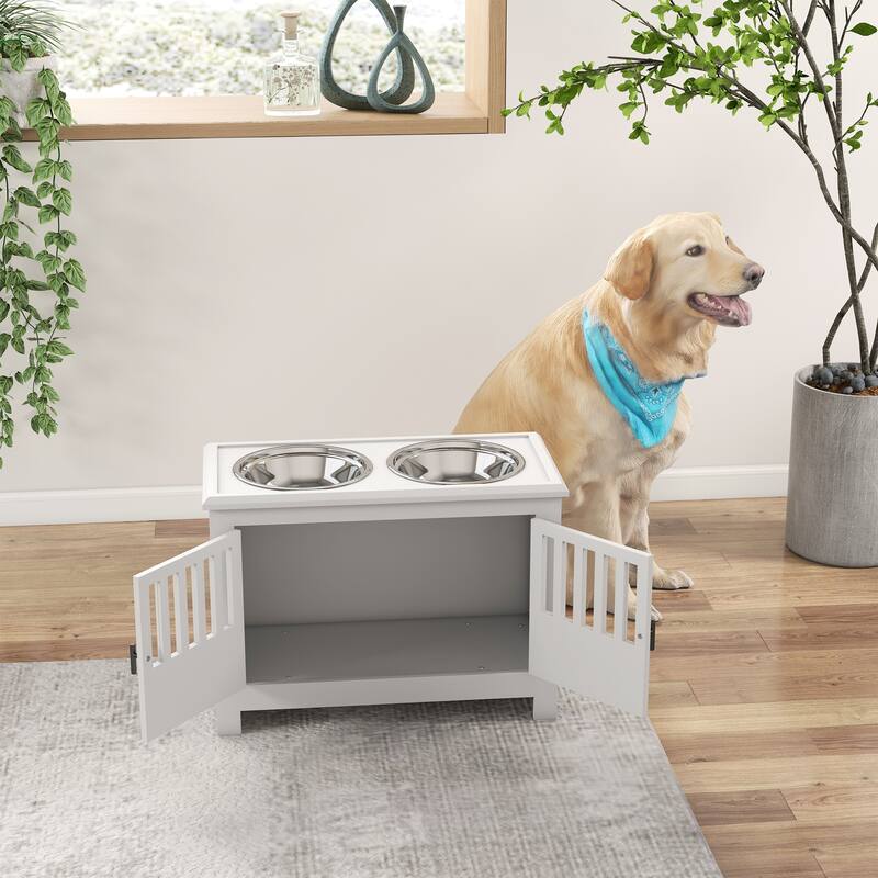 PawHut Large Elevated Dog Bowls with Storage Cabinet Containing 37L Capacity, Pet Food Bowl Dog Feeding Station