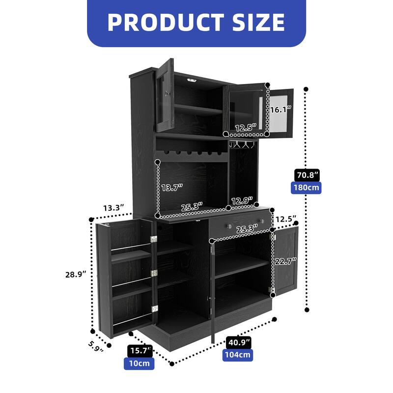 Moasis 71''H Kitchen Pantry Storage Cabinet with Power Outlet Tall Cabinet with Doors Shelves & Drawer Buffet Cabinet