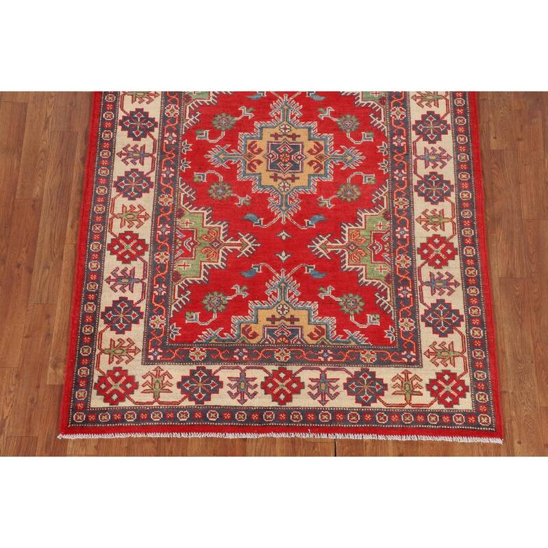Kazak Oriental Area Rug Hand-Knotted Bedroom Red Wool Carpet - 4'2" x 6'0"