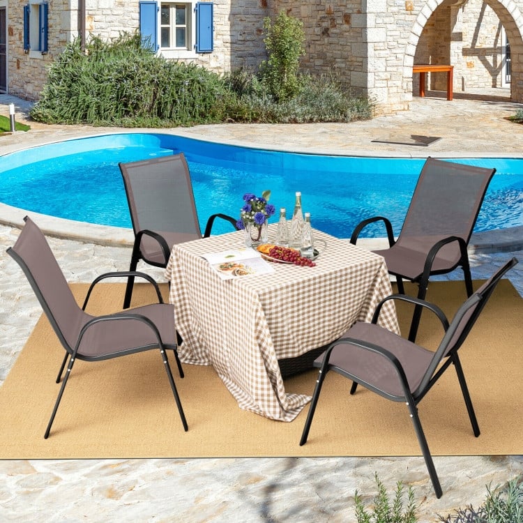 4 Pieces Stackable Patio Dining Chairs Set with Armrest - 29" x 21.5" x 35.5" (L x W x H)