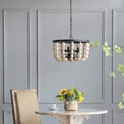 4 Light Wood Chandelier (Bulb Not Included)