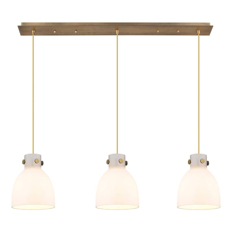 Innovations Lighting Newton Bell - 3 Light 8" Cord Hung Linear Pendant - Brushed Brass/White