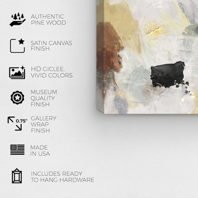 Wynwood Studio Canvas Abstract Geo Flowing White and Dark Gold Modern & Contemporary Wall Art Canvas Print