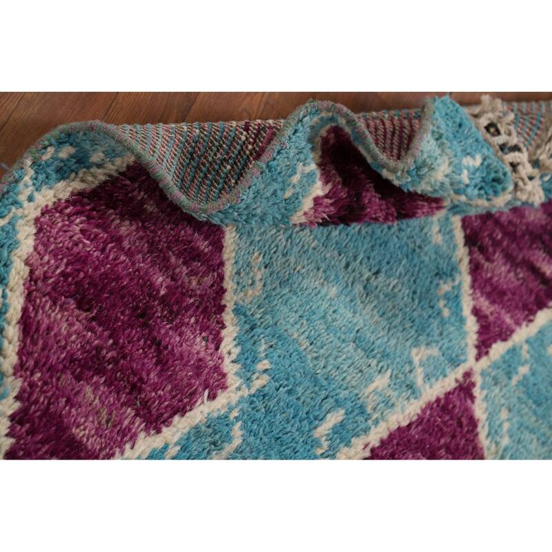 Geometric Moroccan Accent Rug Hand-Knotted Wool Carpet - 2'10" x 5'4"