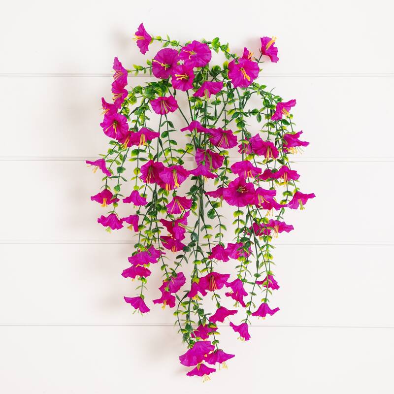 30-in UV Resistant Artificial Morning Glory Hanging Plant - Set of 6