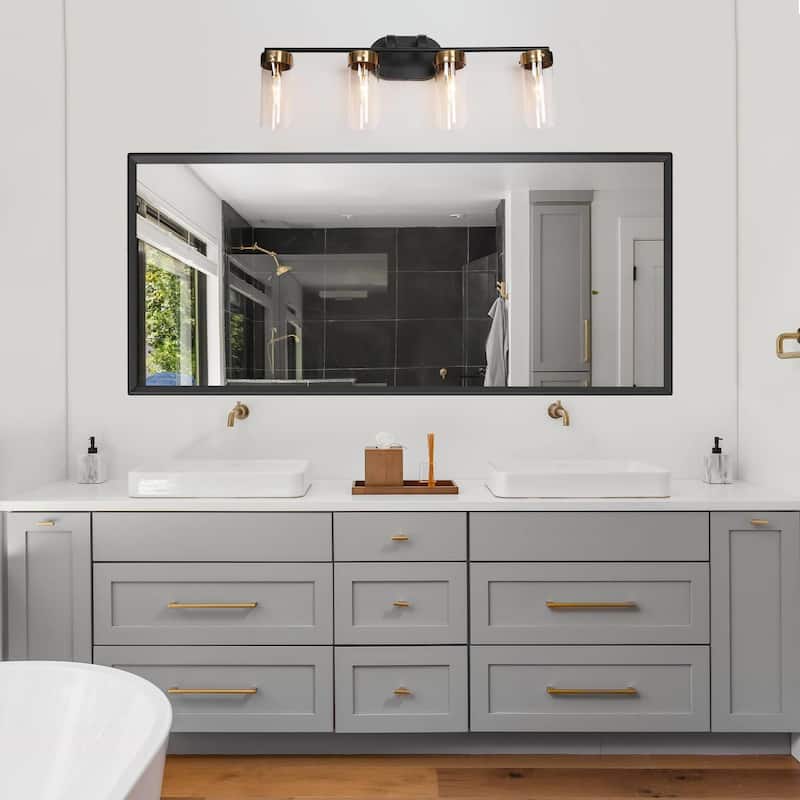 Modern Black Gold 1/2/3/4-Light Linear Bathroom Vanity Light Glass Wall Sconce