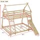 preview thumbnail 4 of 7, House Bunk Beds for Kids, Wood Twin Over Queen Bunk Bed with Climbing Nets & Climbing Ramp, Natural