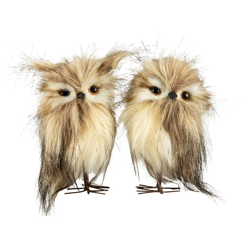 Set of 2 Brown and Ivory Owls Figures
