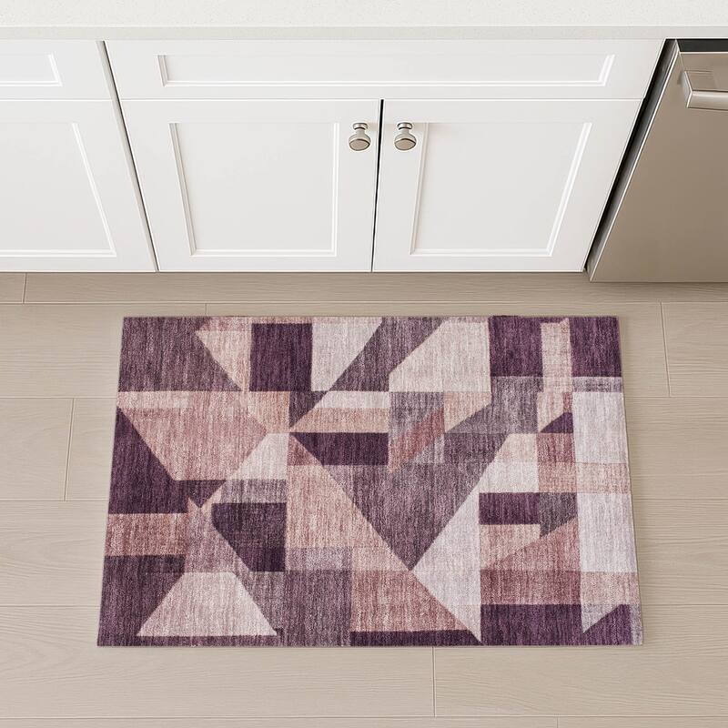 Machine Washable Indoor/ Outdoor Modern Geo Chantille Rug