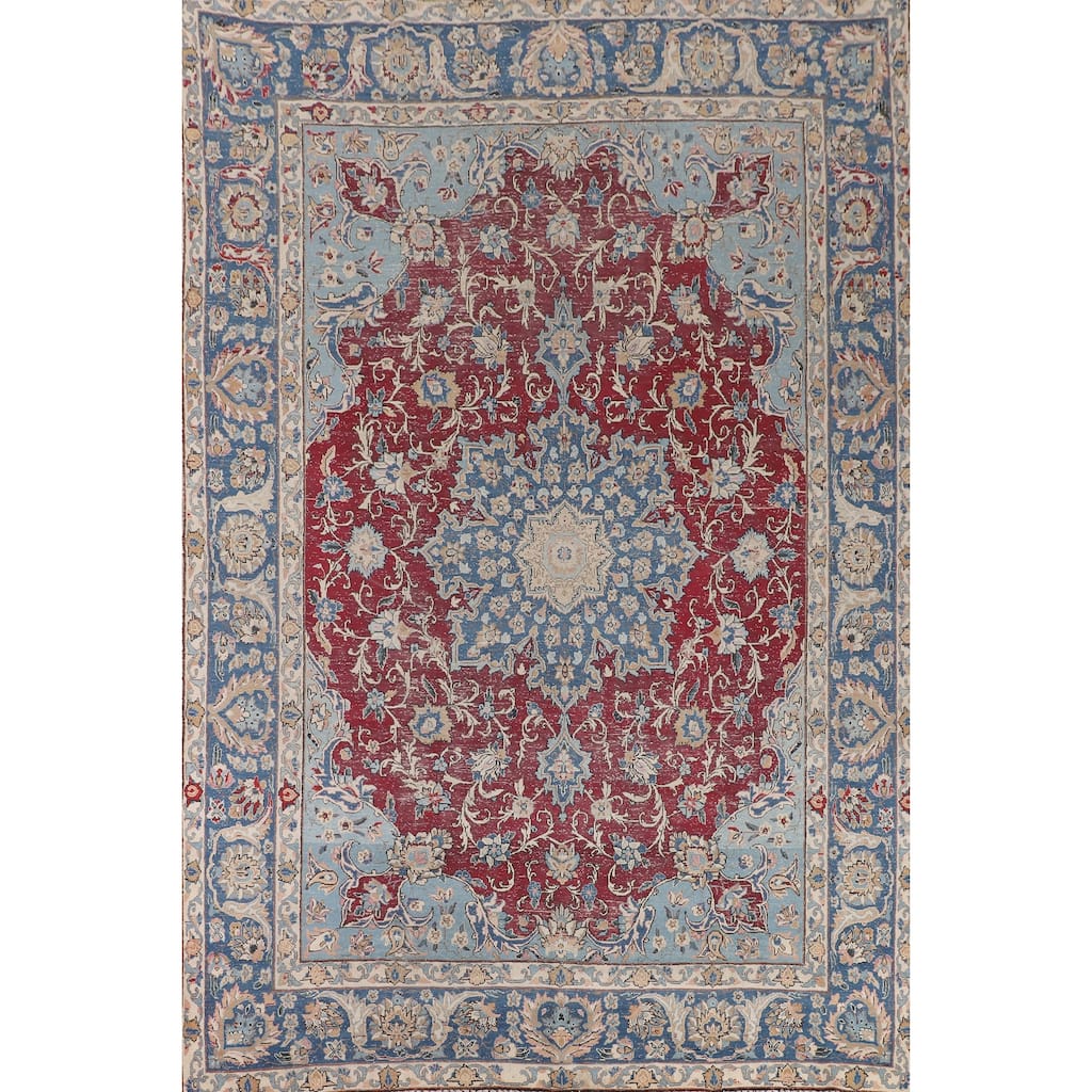 Distressed Mashad Persian Vintage Area Rug Hand-Knotted Wool Carpet - 8'5" x 11'5"